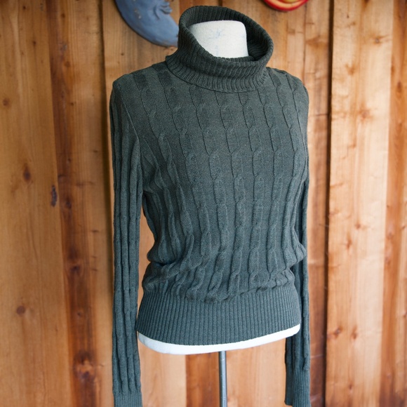 Vintage Laura Ashley 100% Wool Green Knitted Turtleneck Sweater Woman's Size M - Picture 7 of 16